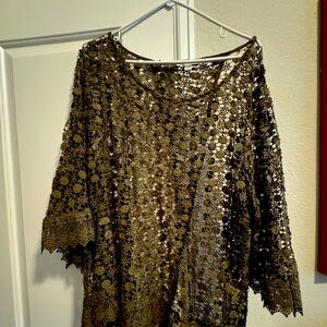 Cato Boho Crochet Tunic Top Olive Green